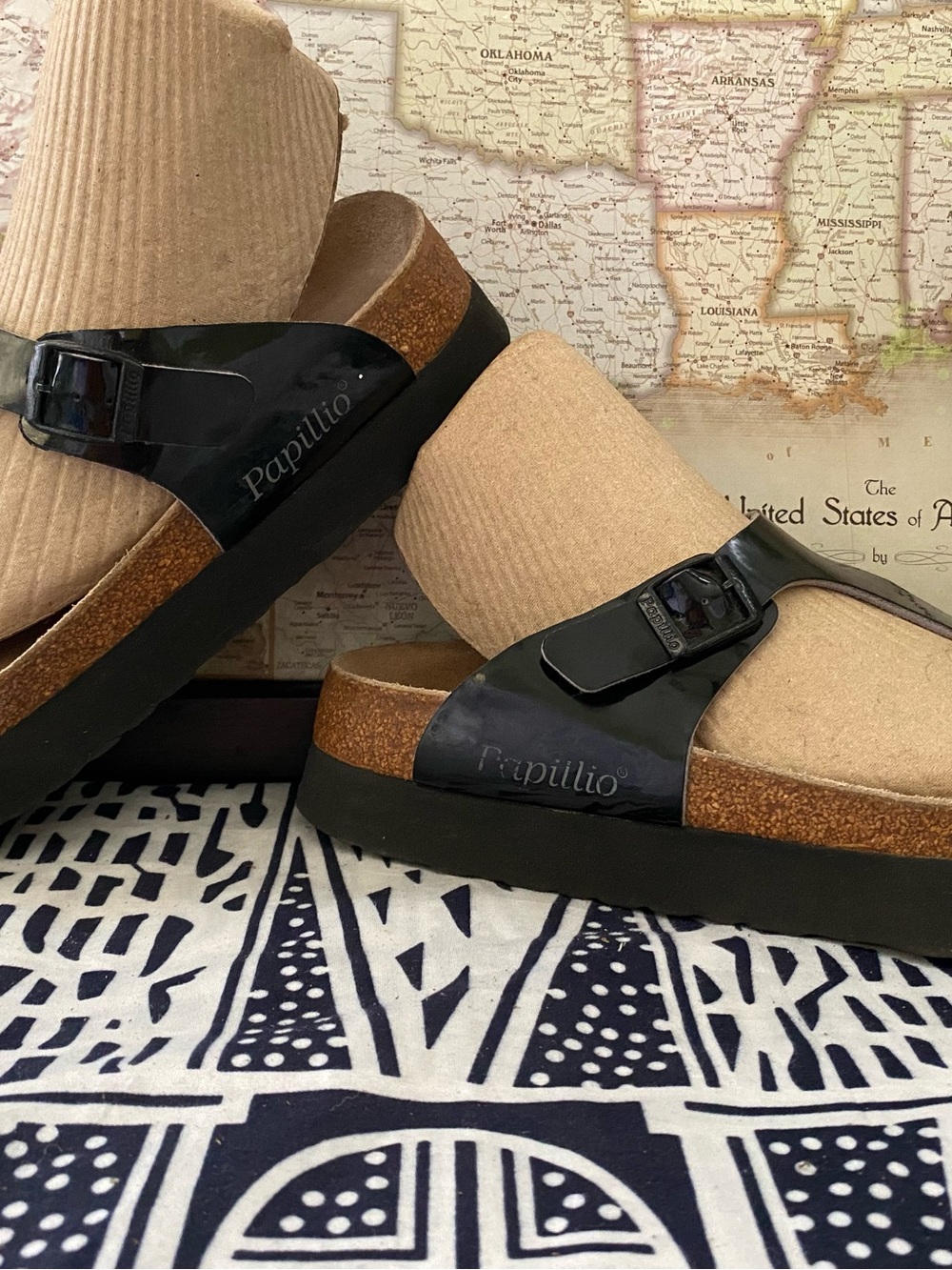 Pre-owned Papillio Gizeh Platform Black Patent Sandals Sz 40/9 Regular Fit Women